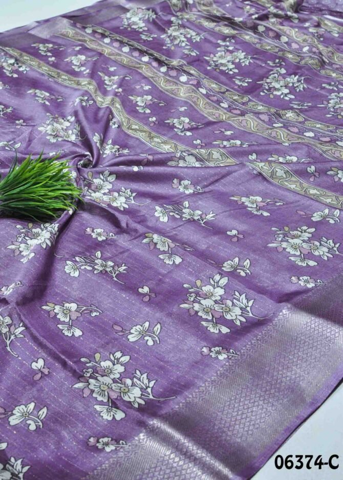 Saanvika -06374-C Iris Purple Color Floral Printed Dola Silk Saree CM1237255 (LR7E)