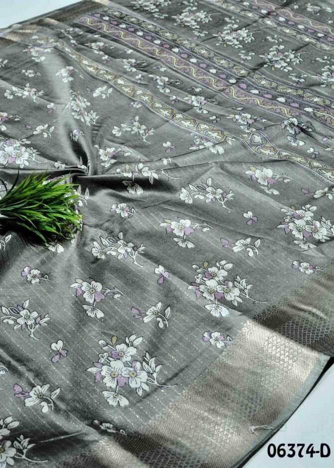 Saanvika -06374-D Shadow Grey Color Floral Printed Dola Silk Saree CM1237255 (LR7E)