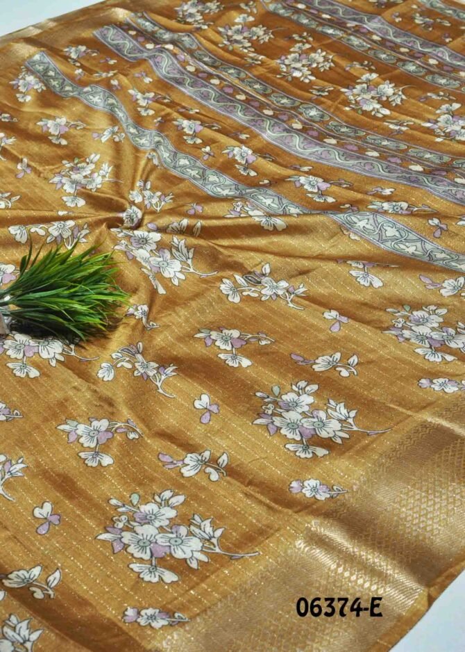 Saanvika -06374-E Flax Yellow Color Floral Printed Dola Silk Saree CM1237255 (LR7E)