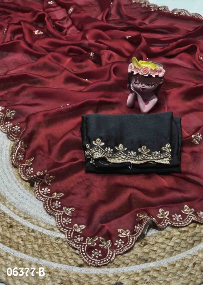 Dharshini -06377-B Maroon Color Elagant Chiffon Saree CM1209009 [LR8B]
