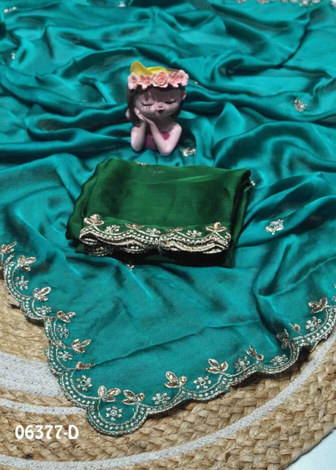 Dharshini -06377-D DarkTiffany Blue Color Elagant Chiffon Saree CM1209009 [LR8B]