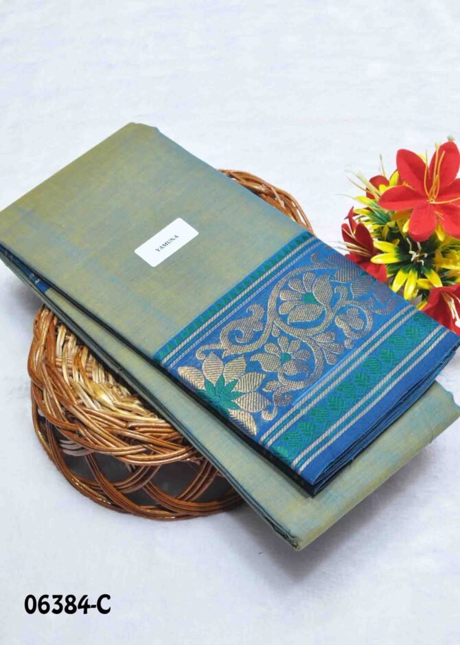 Yamuna -06384-C Frog Blue Color Traditional Look Chettinad Cotton Saree CM1240295 (LR8C)
