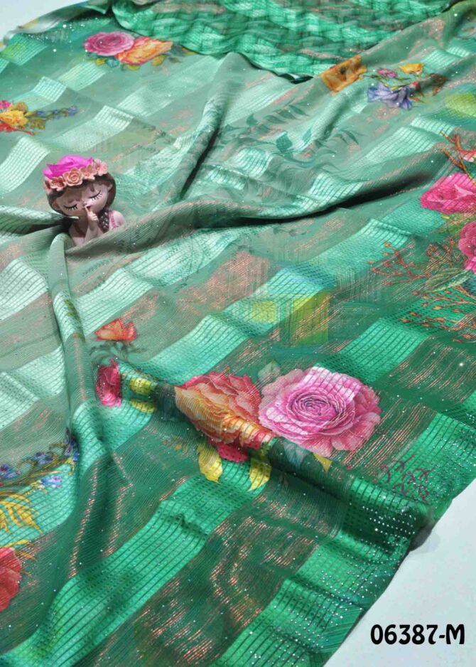 Shaliha -06387-M Dark Green Color Beautiful Look Floral Printed Satin Line Soft Georgette Saree CM1230856 [LR9B]