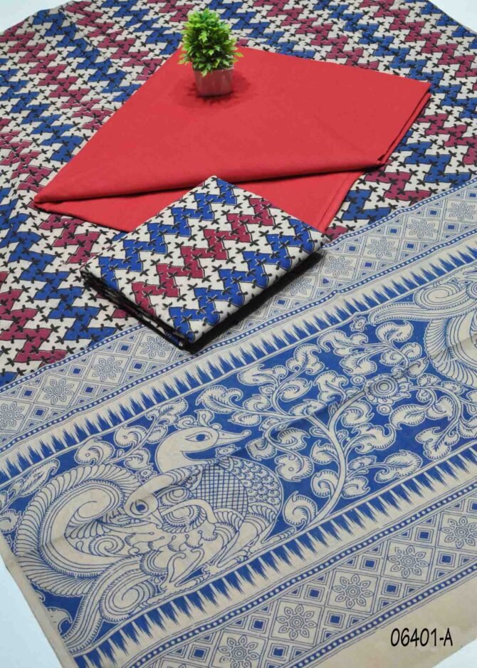 Kaviya - 06401-A  Red Color Traditional Look South Cotton Salwar Material CM1210956 (RR2B)