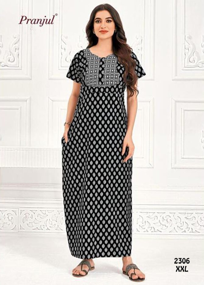 Ashwini -2306  [XXL]  Black Color (Pranjul Brand) Cotton Readymade Pocket Nighty CM1235883 (LR2E)