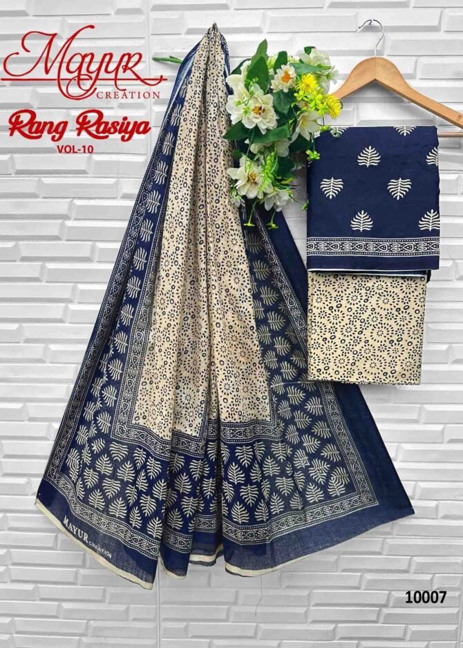 Mayur Rang Rasiya Vol-10 - 10007   Navy Blue Color Cotton Salwar Material CM1226314 (RR4C)