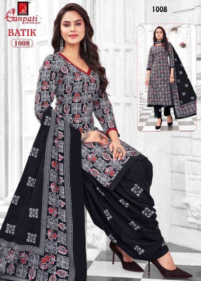 Ganpati Batik Vol-10 - 1008   Black Color Cotton Salwar Material CM1234423 (LR2C)