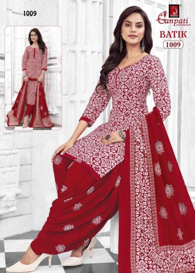 Ganpati Batik Vol-10 - 1009   Red Color Cotton Salwar Material CM1234423 (LR2C)