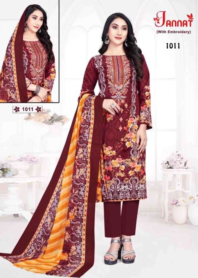 Jannat Ganesha Falak  Vol-1 - 1011   Maroon Color Mixed Cotton Salwar Material CM1227579 (RR1B)