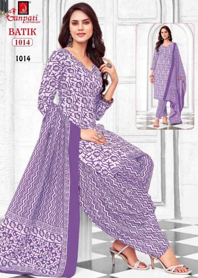 Ganpati Batik Vol-10 - 1014   Iris Lavender Color Cotton Salwar Material CM1234423 (LR2C)