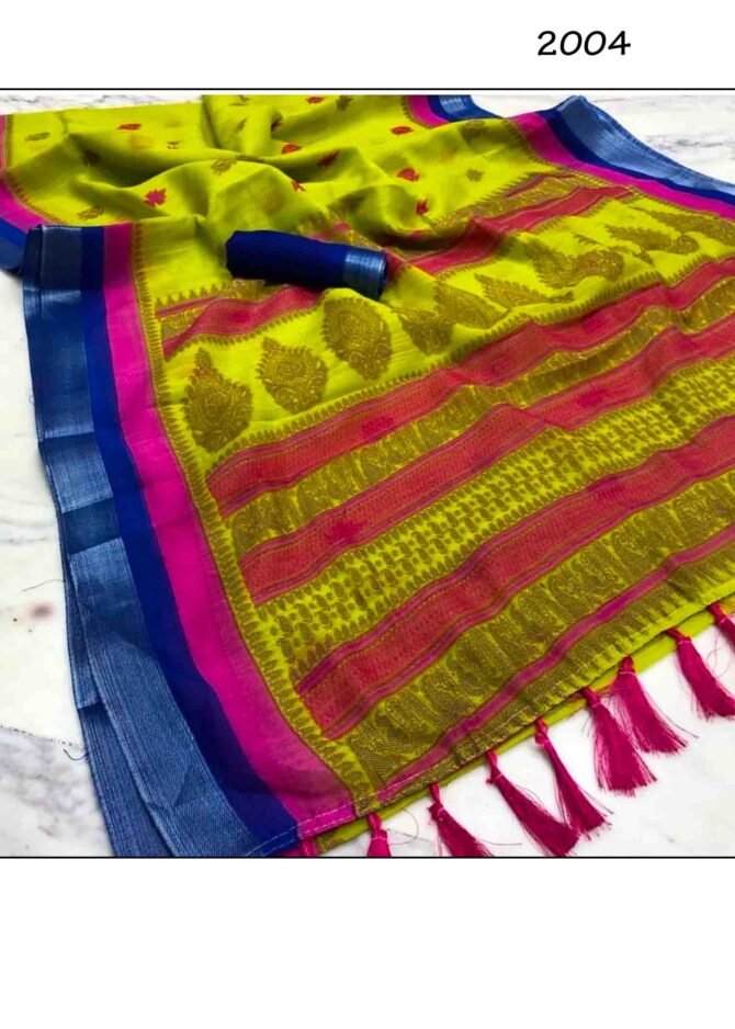 2004- Siddhanth Ikkat Silk Linen Cotton Saree CM1227242 (RR2B) Green