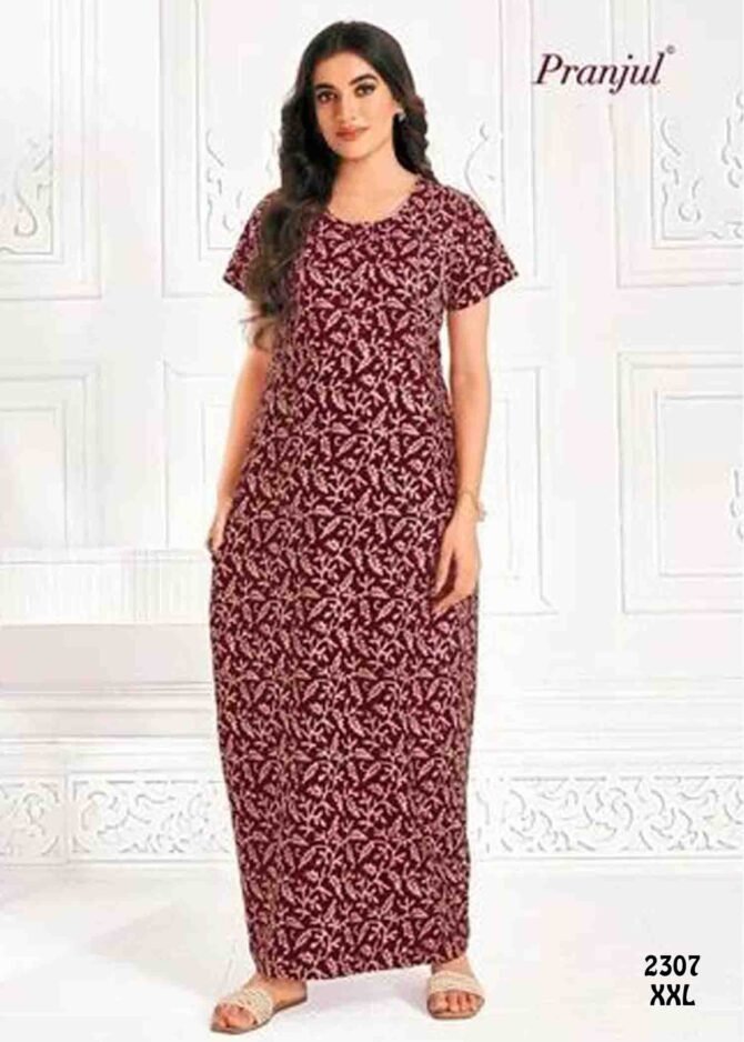 Aaghana -2307  [XXL]  Maroon Color (Pranjul Brand) Cotton Readymade Pocket Nighty CM1235883 (LR2E)