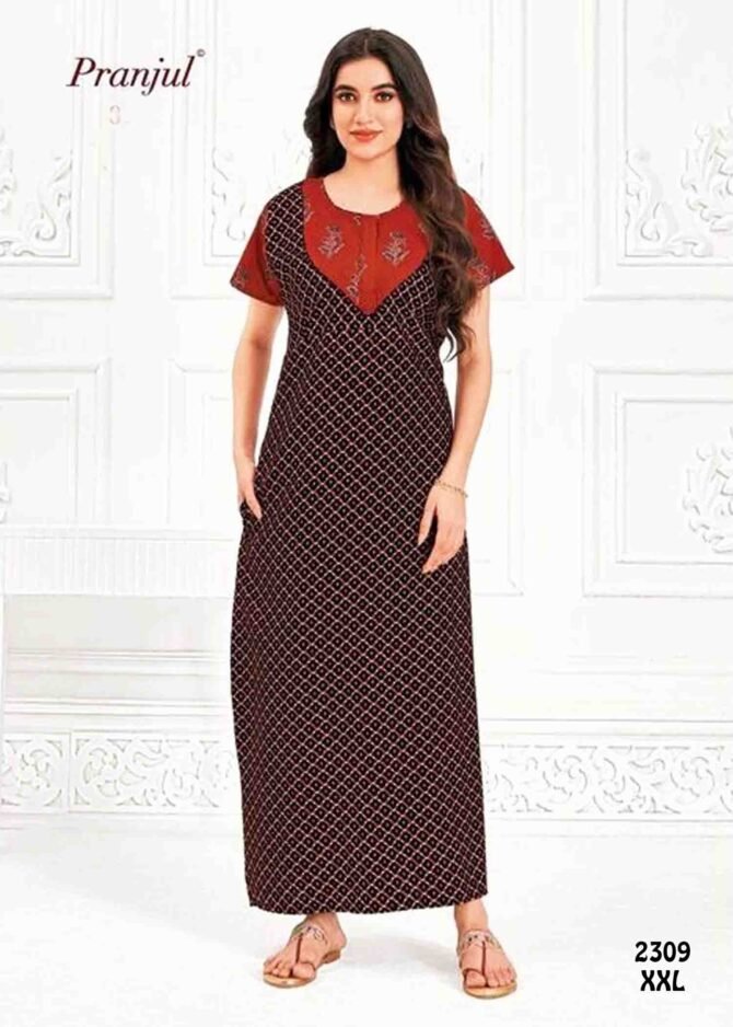 Aaghana -2309  [XXL]  Black Color (Pranjul Brand) Cotton Readymade Pocket Nighty CM1235883 (LR2E)