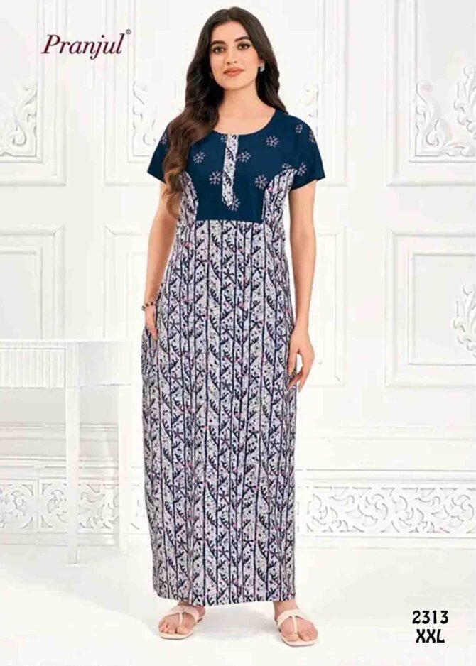 Aaghana -2313  [XXL]  LightGrey Color (Pranjul Brand) Cotton Readymade Pocket Nighty CM1235883 (LR2E)