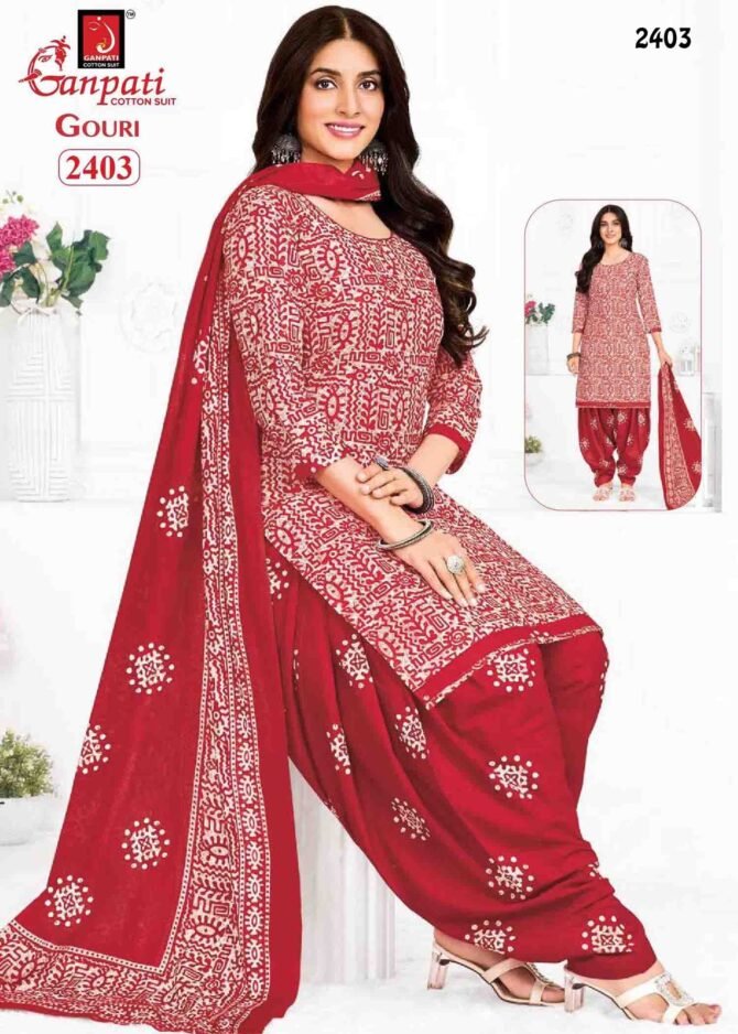Ganpati Gouri  Patiyala Vol-10  - 2403   Red Color Cotton Salwar Material CM1234480 (LR1E)