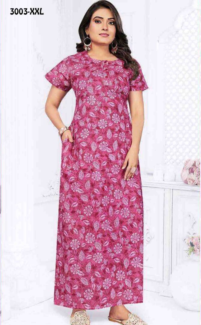 Shree-Ganesh - 3003-XXL  Pomegranate Pink Color Cotton Nighty Readymade CM1221268 (RR3B)