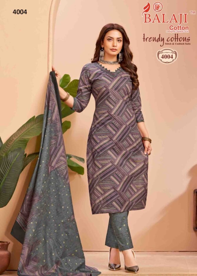 Balaji Trendy Cotton Vol-4  - 4004   Heather Purple Color Cotton Salwar Material CM1226309 (RR4B)