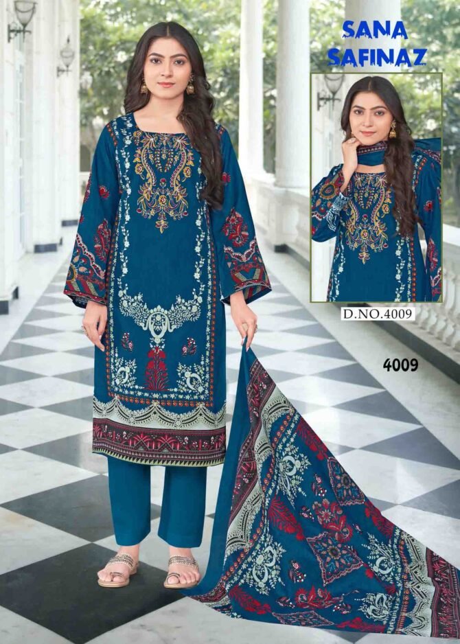 Sana Safinaz Ganesha Falak  Vol-4 - 4009   Peacock Blue Color Mixed Cotton Salwar Material CM1227591 (RR1B)