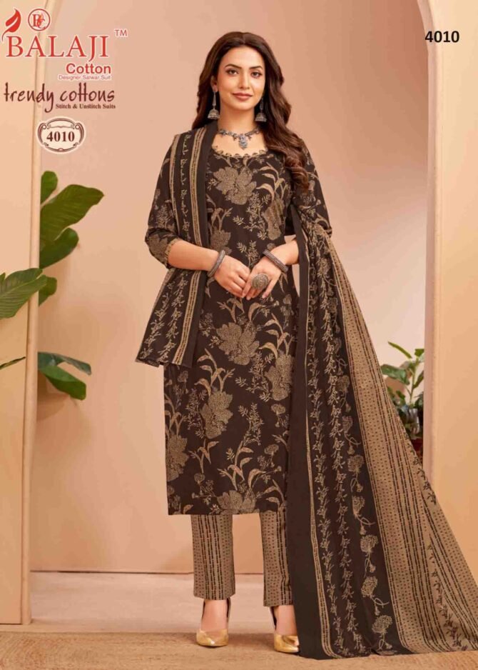 Balaji Trendy Cotton Vol-4  - 4010  Dark Elm Brown Color Cotton Salwar Material CM1226309 (RR4B)