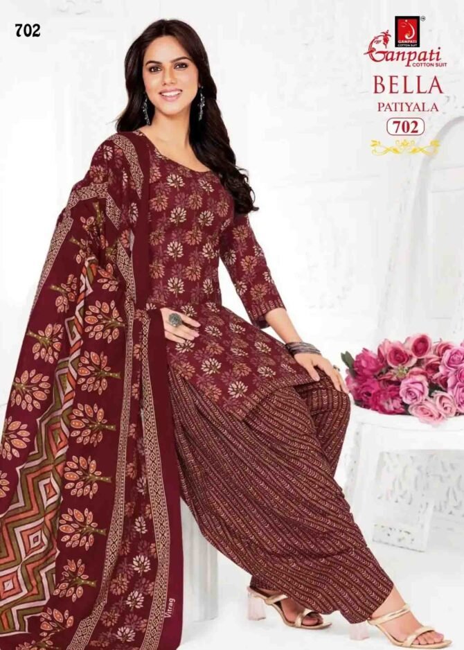 Ganpati Bella Patiyala Vol-07 - 702   Maroon Color Cotton Salwar Material CM1234420 (LR1D)