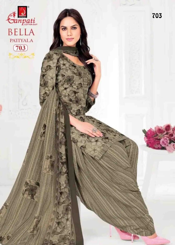 Ganpati Bella Patiyala Vol-07 - 703   Taupe Grey Color Cotton Salwar Material CM1234420 (LR1D)