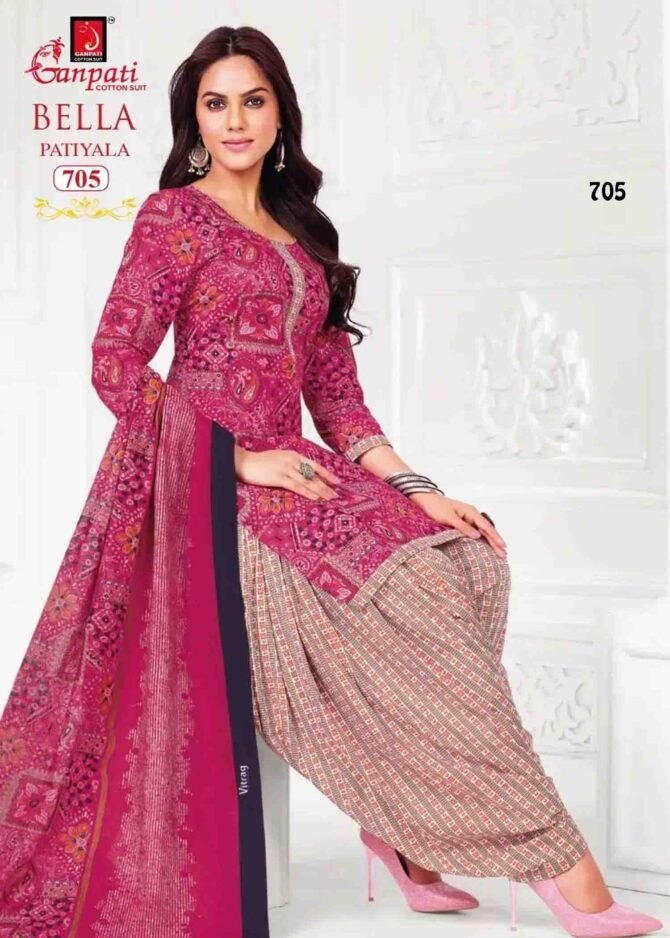 Ganpati Bella Patiyala Vol-07 - 705   Pink Color Cotton Salwar Material CM1234420 (LR1D)