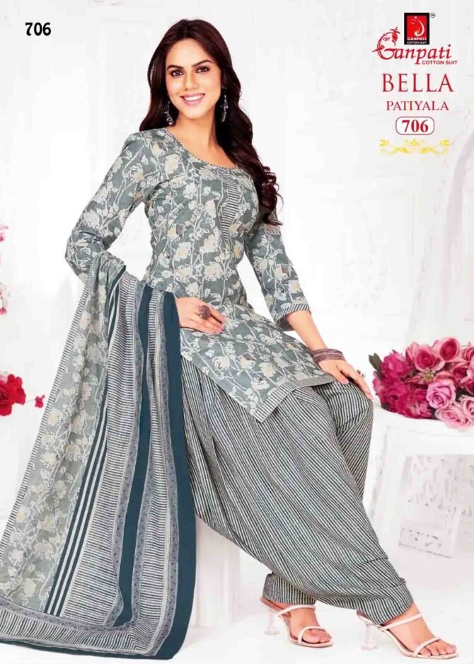 Ganpati Bella Patiyala Vol-07 - 706   Pewter Grey Color Cotton Salwar Material CM1234420 (LR1D)