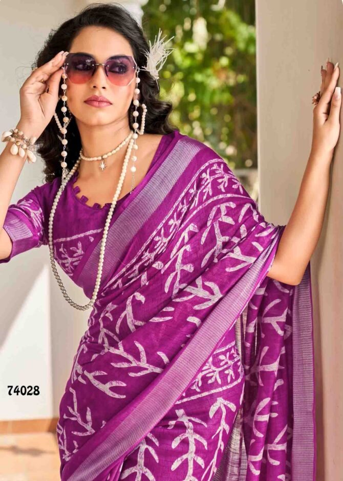 Siddhanth Batiq Culture - 74028   Wine Purple Color Fancy Linen Cottone Saree CM1226435 (RR1D)