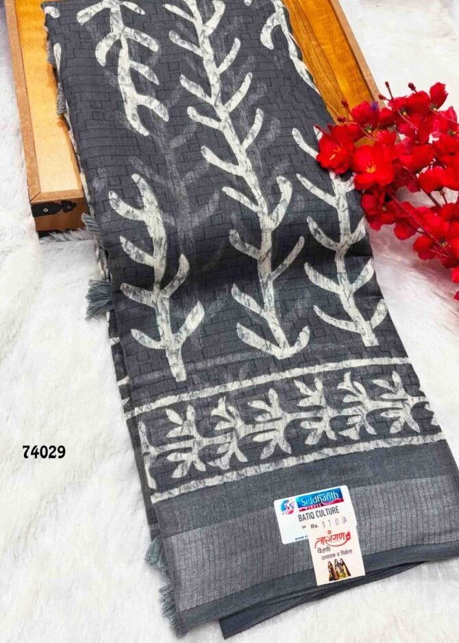 Siddhanth Batiq Culture - 74029   Smoke Grey Color Fancy Linen Cottone Saree CM1226435 (RR1D)