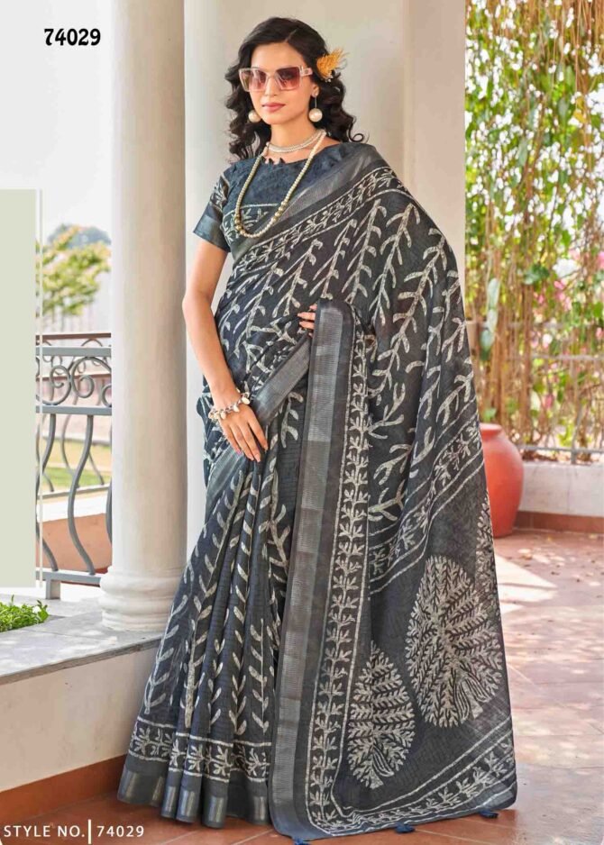 Siddhanth Batiq Culture - 74029   Smoke Grey Color Fancy Linen Cottone Saree CM1226435 (RR1D)