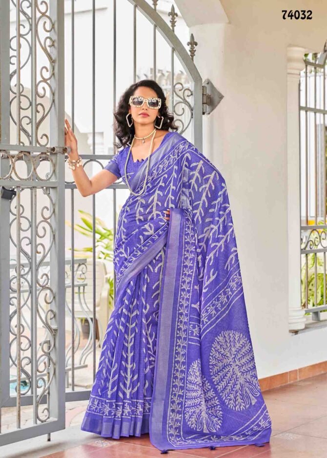 Siddhanth Batiq Culture - 74032   Violet Color Fancy Linen Cottone Saree CM1226435 (RR1D)