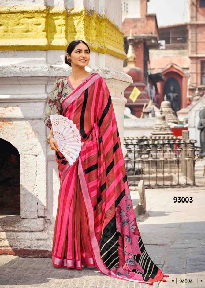 Siddhanth Ethnic Print - 93003   Valentine Pink Color Fancy Linen Cottone Saree CM1211734 (RR5C)