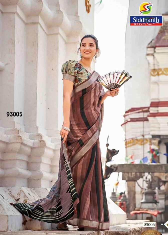 Siddhanth Ethnic Print - 93005   Walnut Brown Color Fancy Linen Cottone Saree CM1211734 (RR5C)