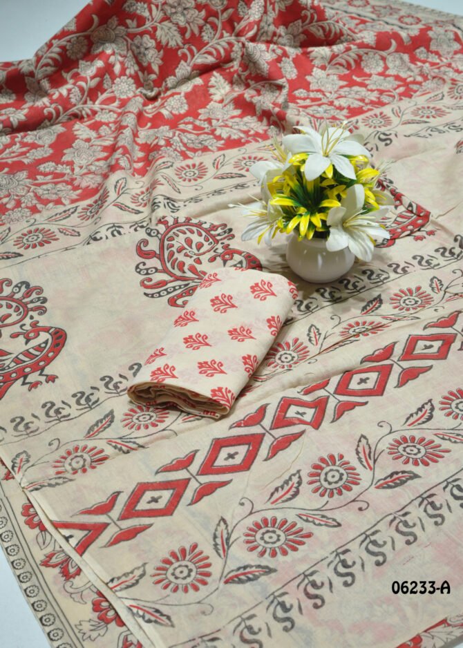 Vismita - 06233-A  Red Color Summer Cool Pure Cotton Saree CM1228017 [RR3C]