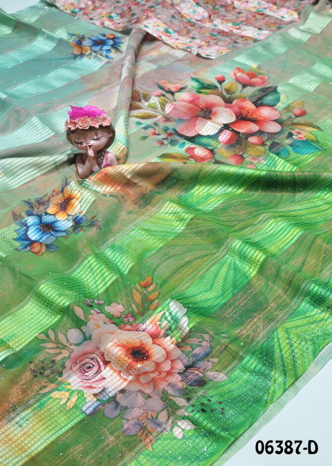 Shalini -06387-D  Green Color Beautiful Look Floral Printed Satin Line Soft Georgette Saree CM1230856 [LR9B]