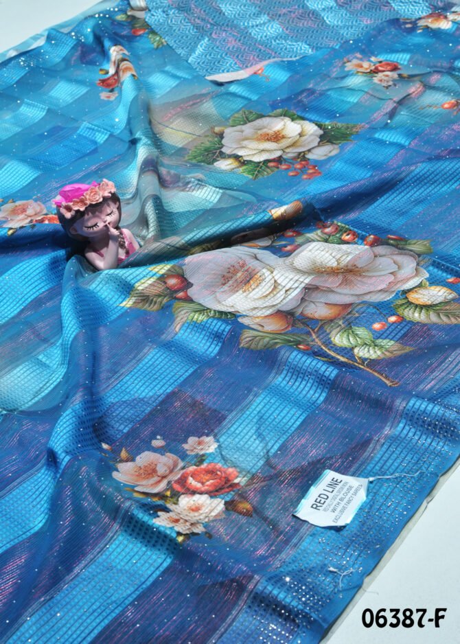 Shalini -06387-F  Egyptian Blue Color Beautiful Look Floral Printed Satin Line Soft Georgette Saree CM1230856 [LR9B]