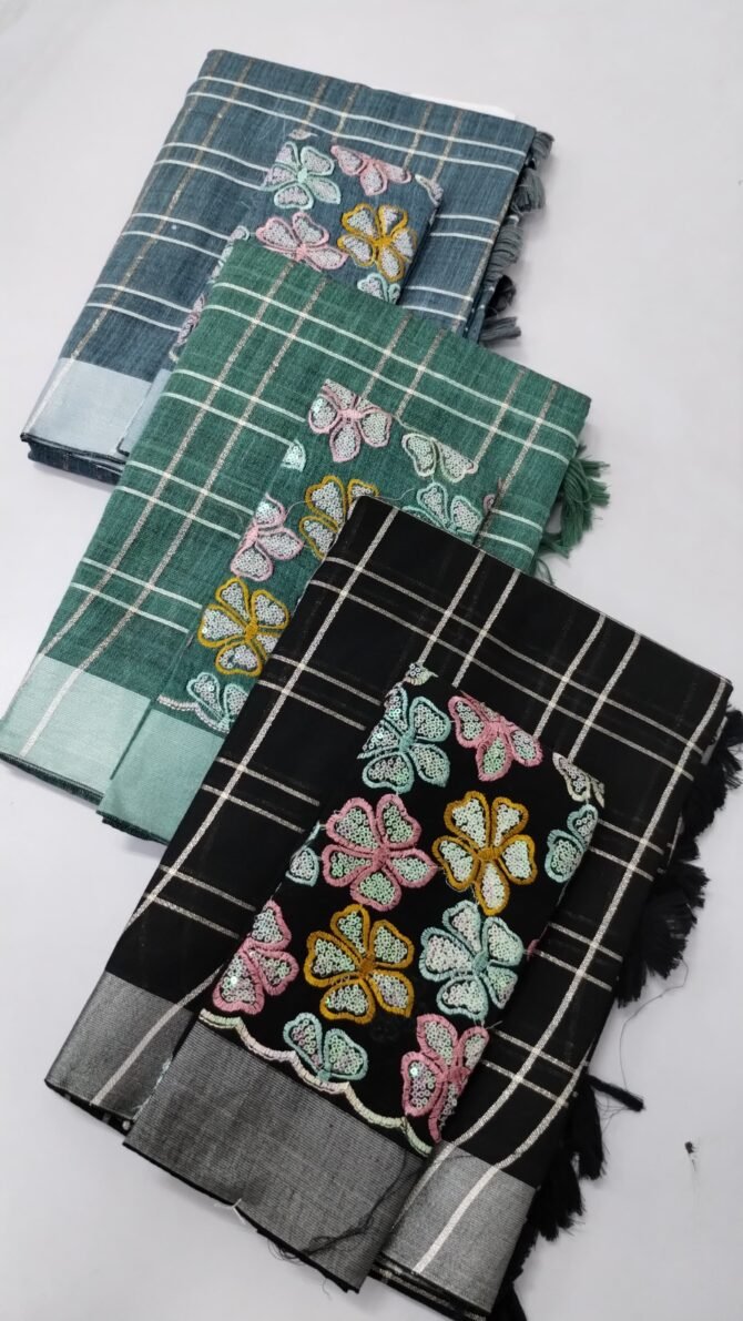 Menaka 06655-A multi colors linen cotton sarees CM1233294