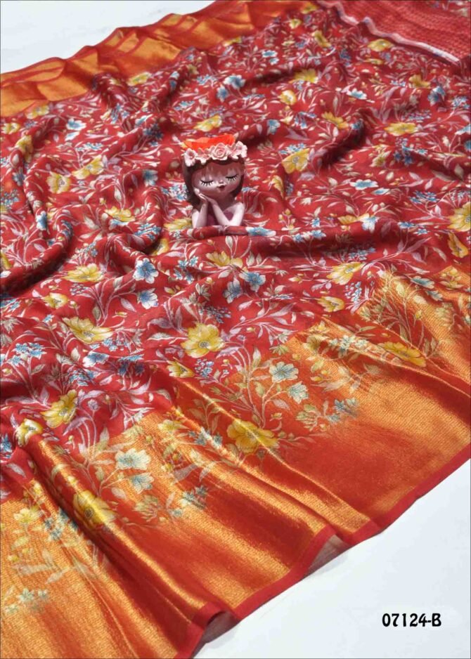 Flower -07124-B   Red Color Brasso Soft Chiffon Saree CM1251751 [LR11B]