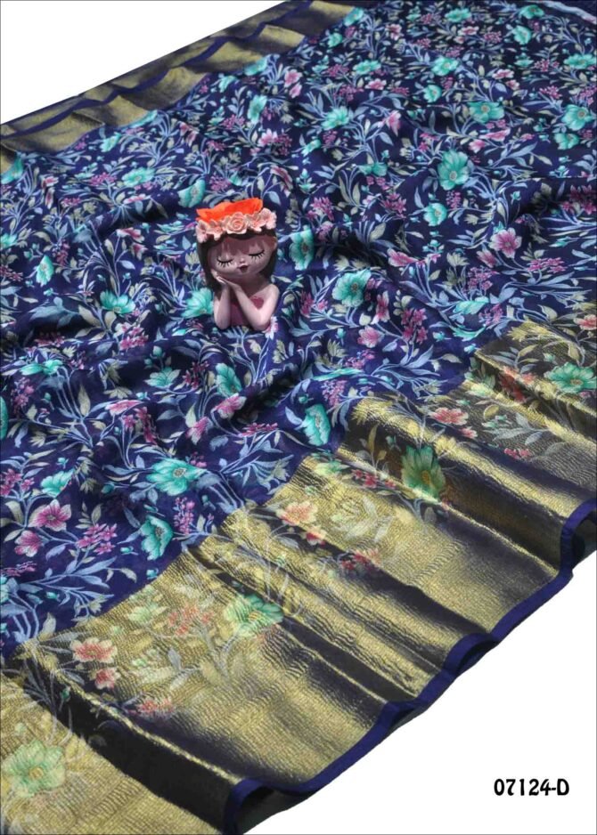 Flower -07124-D   Navy Blue Color Brasso Soft Chiffon Saree CM1251751 [LR11B]