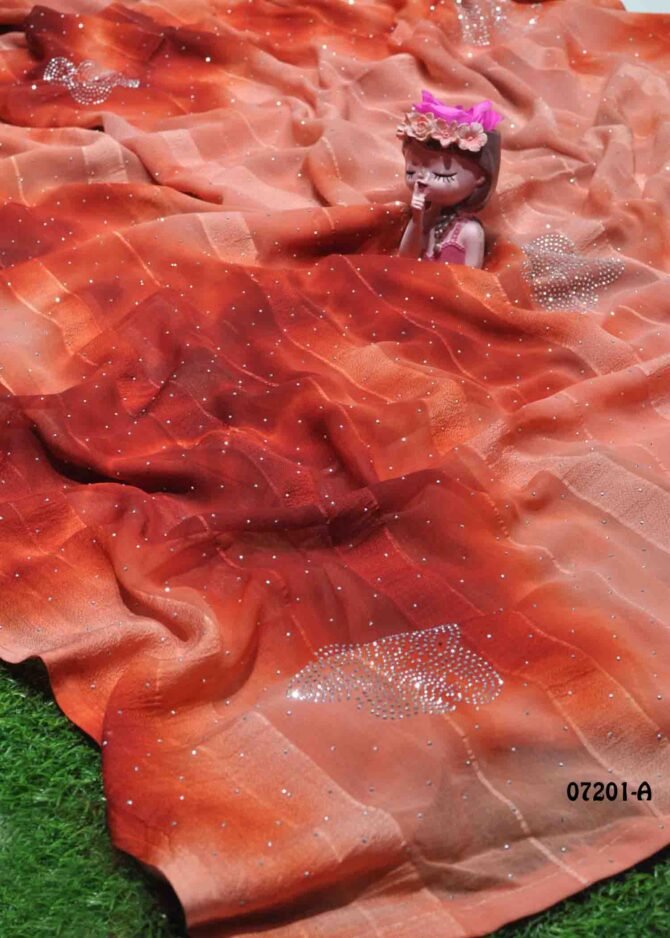 Aarunya -07201-A RedFox Color Simply Stone Work Soft Chiffon Saree CM1232286 [RR1C]