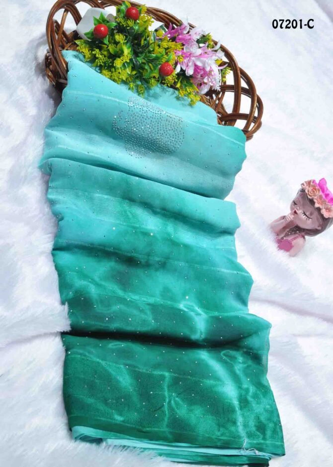 Aarunya -07201-C  JungleGreen Color Simply Stone Work Soft Chiffon Saree CM1232286 [RR1C]
