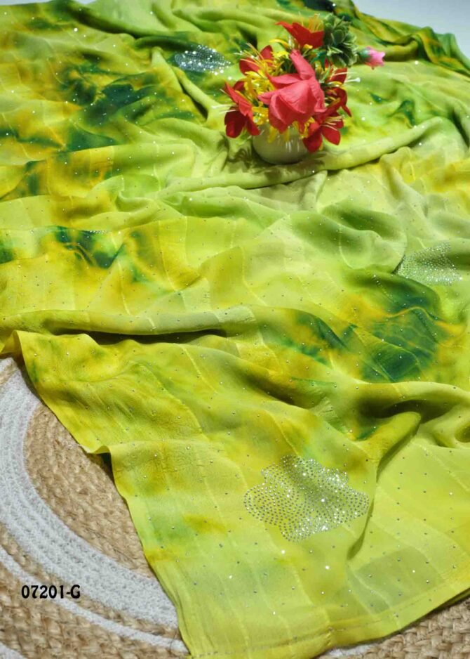 Eshvaani -07201-G   PearGreen Color Simply Stone Work Soft Chiffon Saree CM1232286 [RR1C]