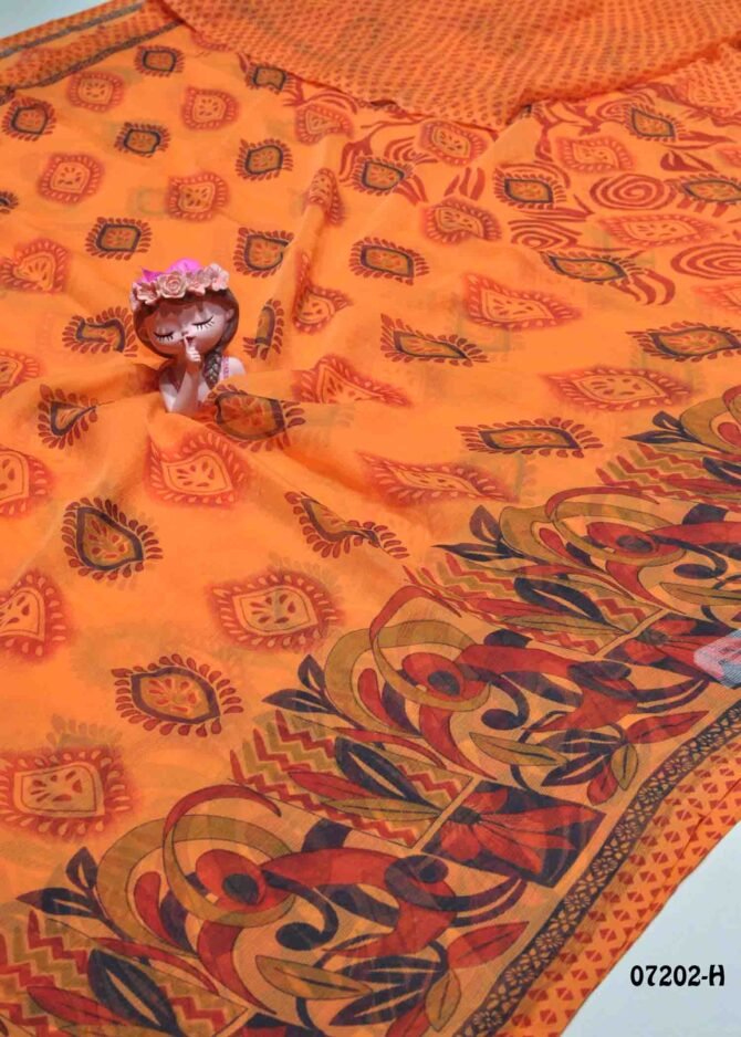 Boomika -07202-H Papaya Orange Color Printed Soft Chiffon Saree CM1240239 [RR1D]