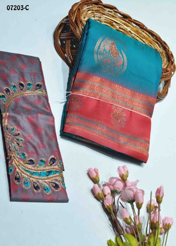Hariaksa - 07203-C  PeacockGreen Color Traditional Wear Semi-Banarasi Saree CM1239405 (RR1C)