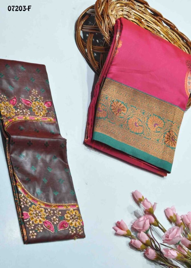 Hariaksa - 07203-F  TomatoPink Color Traditional Wear Semi-Banarasi Saree CM1239405 (RR1C)