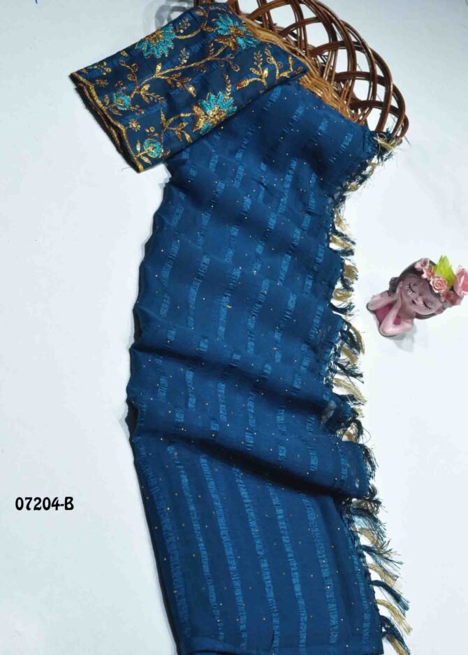 Sanjanaa -07204-B  Egyptian Blue Color Elegant Look Stone Work Soft Chiffon Saree CM1250453 [LR12E]