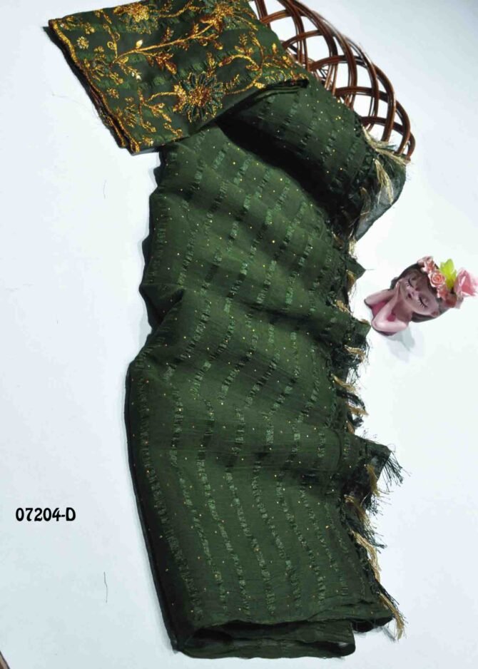 Sanjanaa -07204-D  Leaf Green Color Elegant Look Stone Work Soft Chiffon Saree CM1250453 [LR12E]