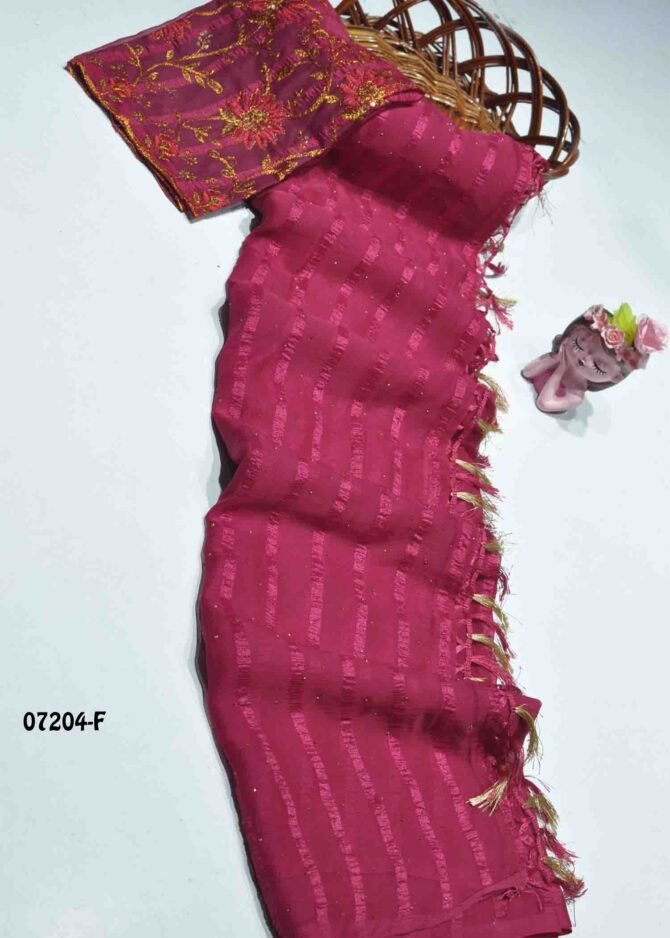 Sanjanaa -07204-F  Cherry Red Color Elegant Look Stone Work Soft Chiffon Saree CM1250453 [LR12E]