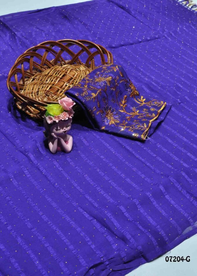 Sanjanaa -07204-G  Amethyst Violet Color Elegant Look Stone Work Soft Chiffon Saree CM1250453 [LR12E]