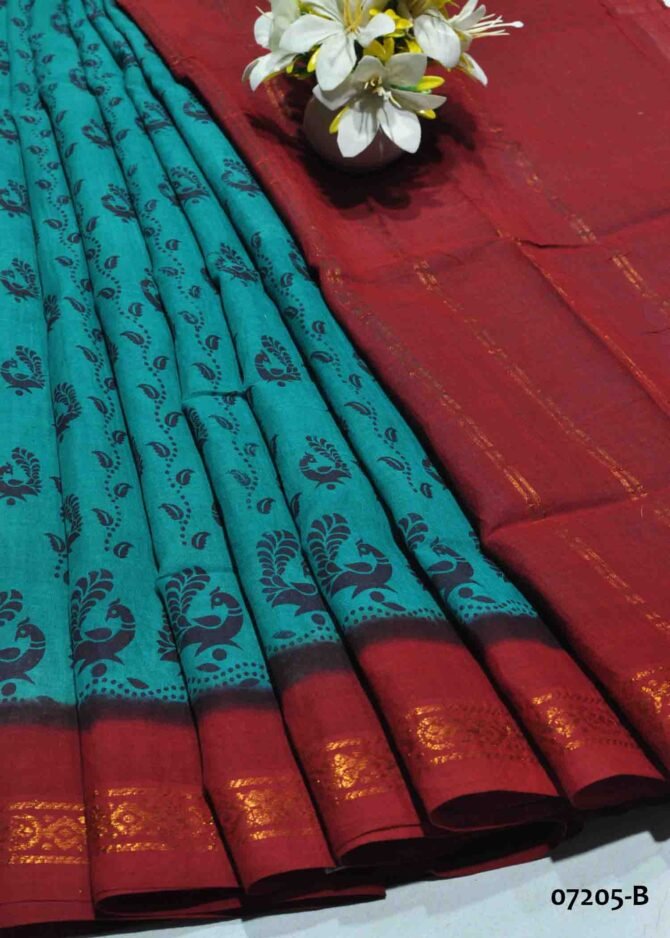 Anisha -07205-B Ocean Green Color Madurai Chungudi Cotton Saree CM1245264 [LR4C]